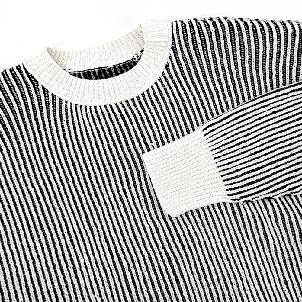 Natural Reflections Sweater Womens Med Black White Excellent Oversized Striped